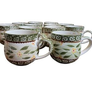 Two Temptations Old World Vintage Mugs 12 oz. Green Coffee Tea Cup Ceram…